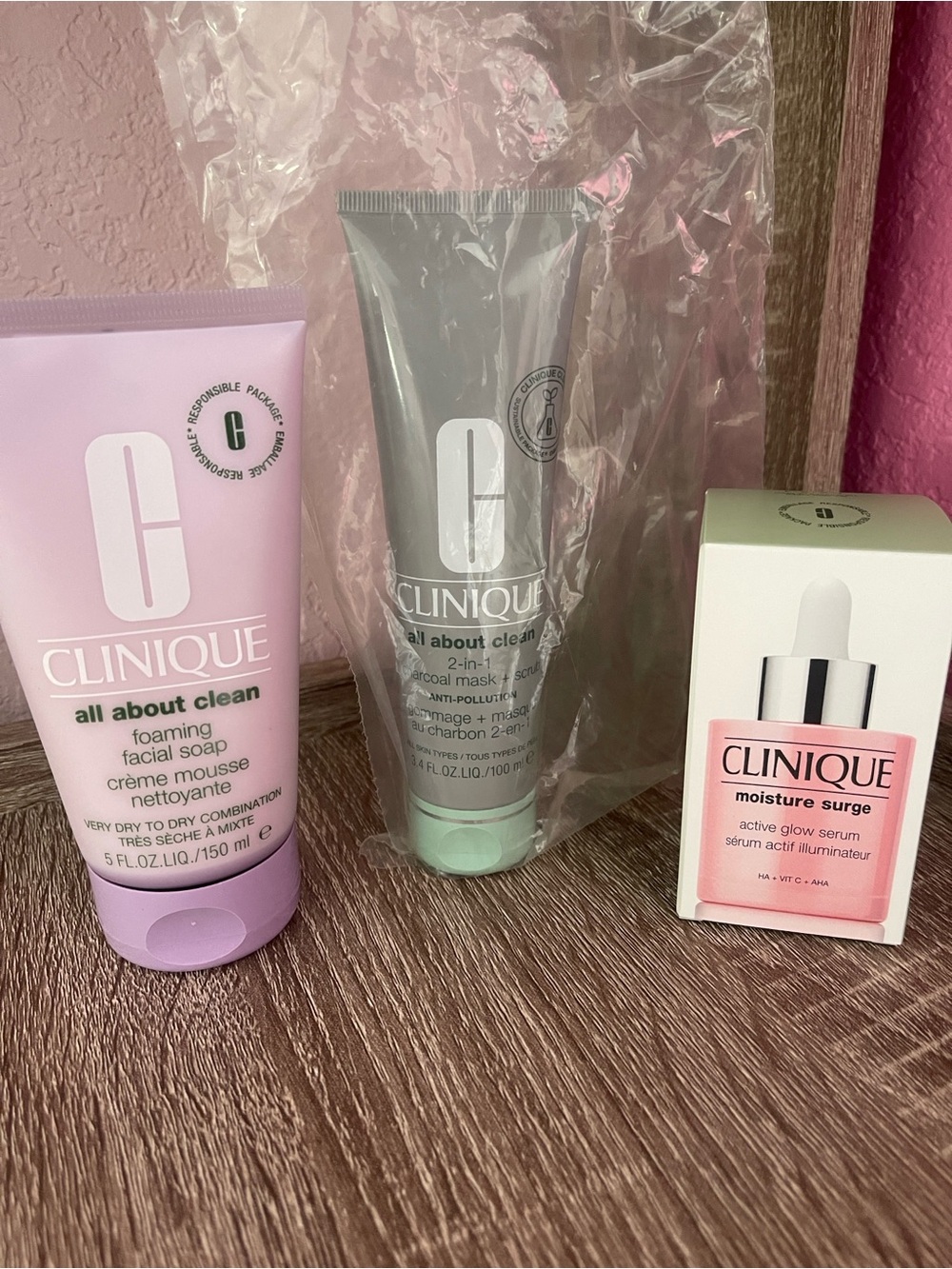Clinique Skincare Set with Pink & Purple Bottles